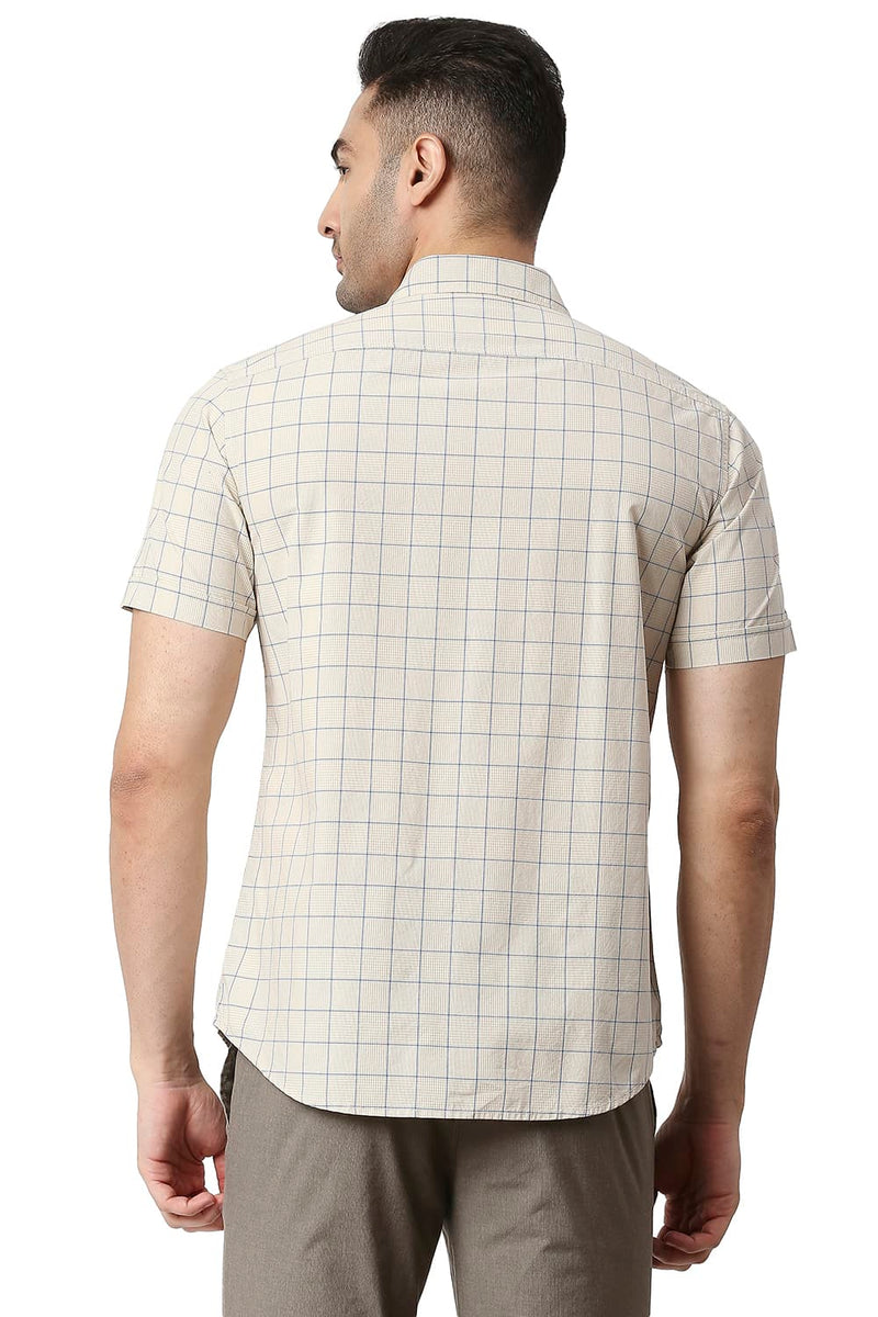 BASICS SLIM FIT COTTON CHECKS HALFSLEEVES SHIRT