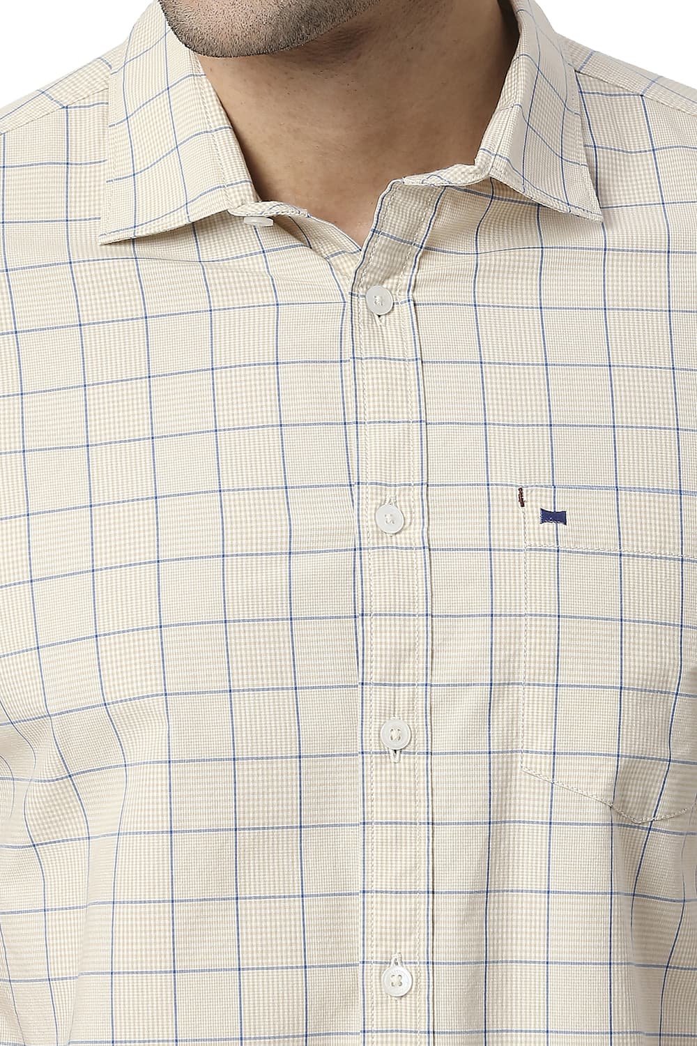 BASICS SLIM FIT COTTON CHECKS HALFSLEEVES SHIRT