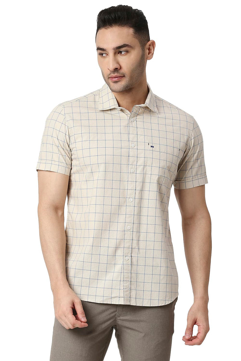 BASICS SLIM FIT COTTON CHECKS HALFSLEEVES SHIRT