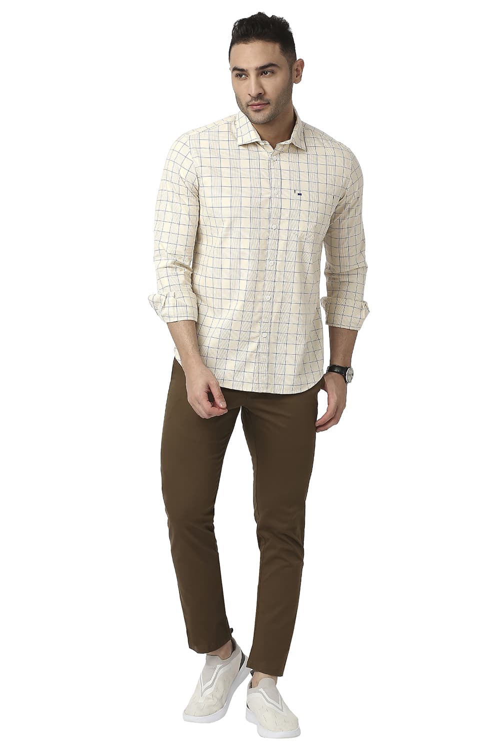 BASICS SLIM FIT COTTON CHECKS SHIRT