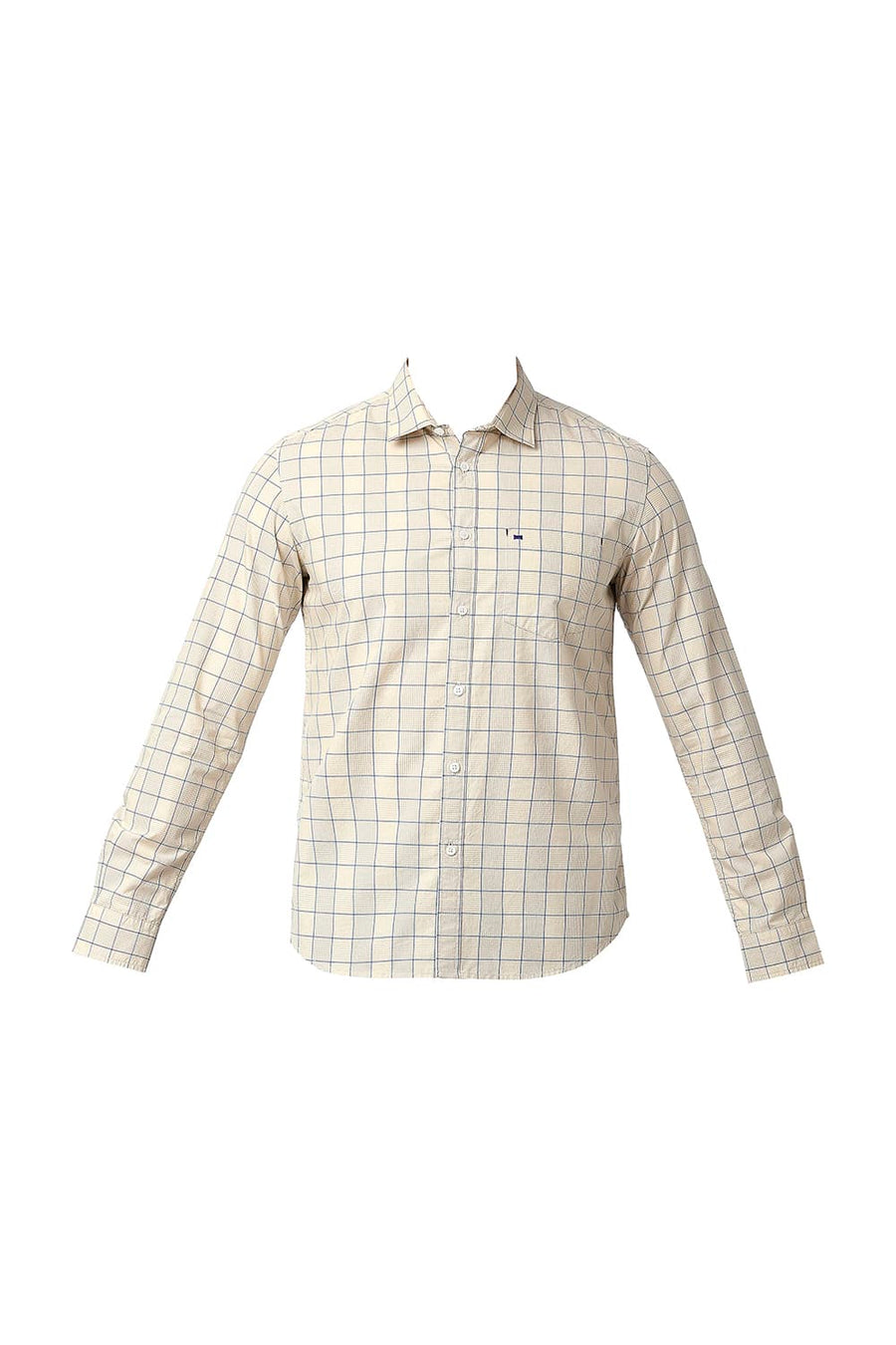 BASICS SLIM FIT TOFU BEIGE COTTON CHECKS SHIRT