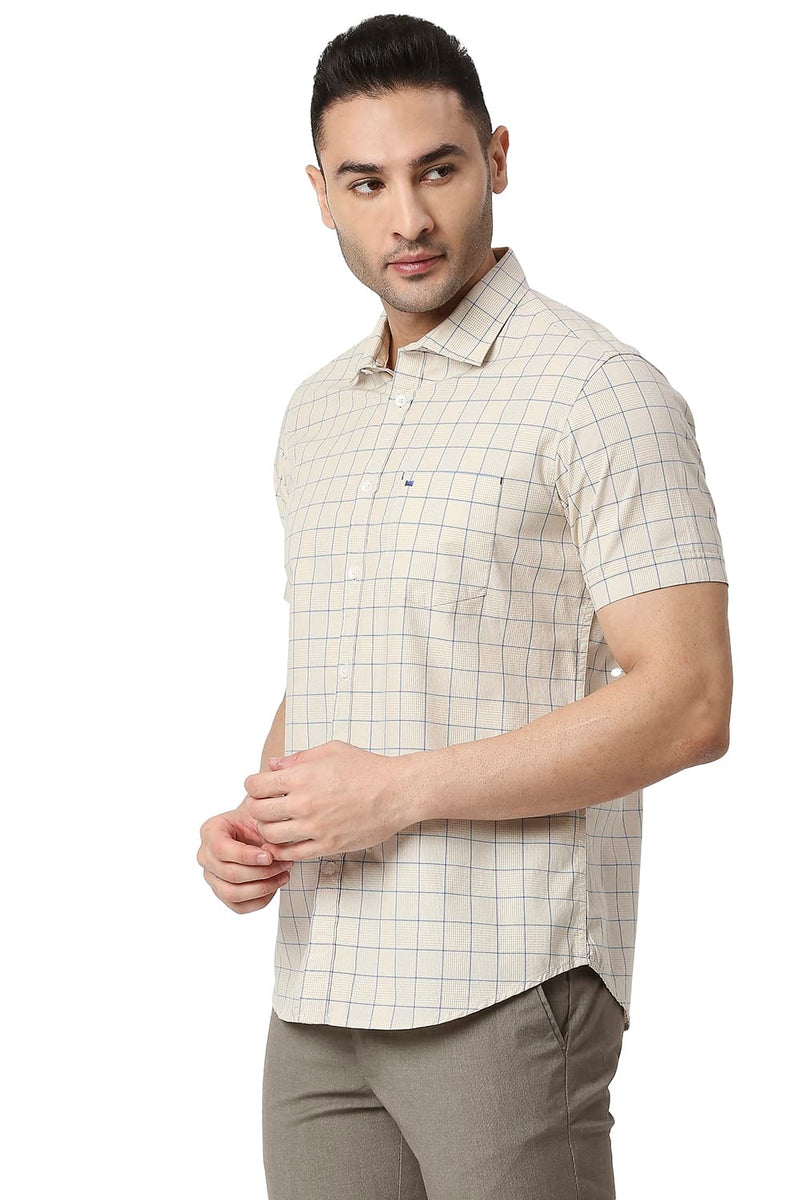 BASICS SLIM FIT COTTON CHECKS HALFSLEEVES SHIRT