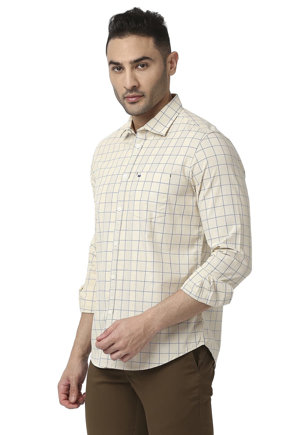 BASICS SLIM FIT COTTON CHECKS SHIRT