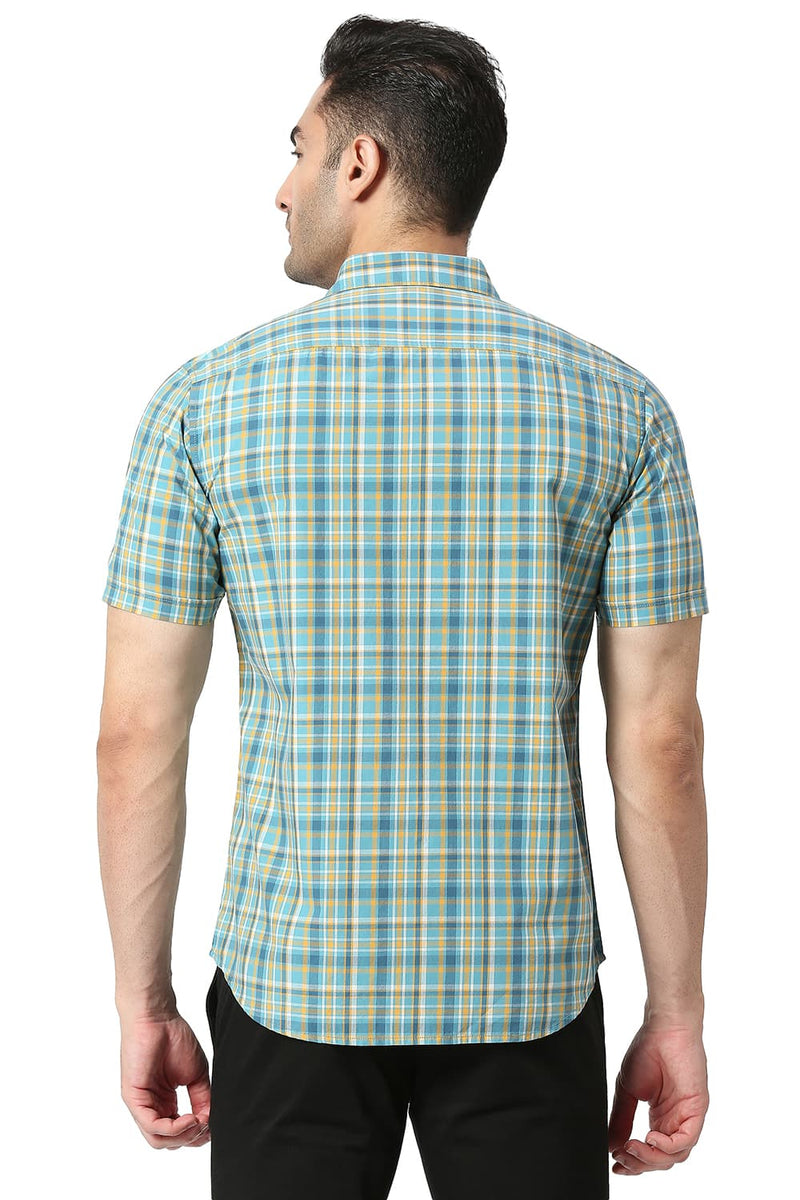 BASICS SLIM FIT COTTON CHECKS HALFSLEEVES SHIRT