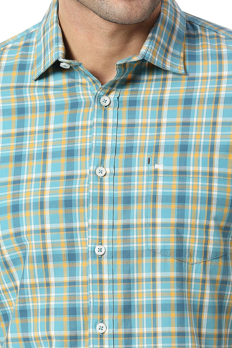 BASICS SLIM FIT COTTON CHECKS HALFSLEEVES SHIRT