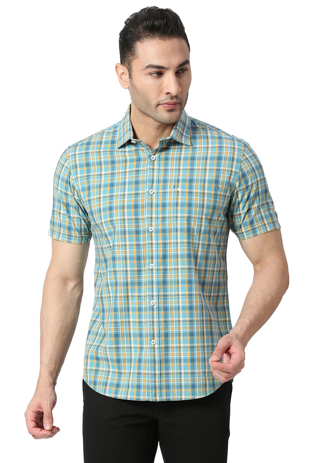 BASICS SLIM FIT COTTON CHECKS SHIRT