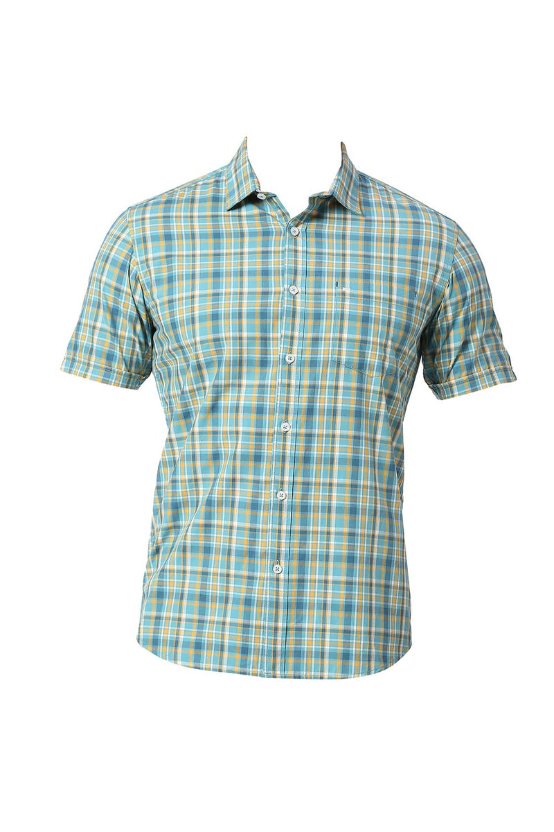 BASICS SLIM FIT COTTON CHECKS HALFSLEEVES SHIRT