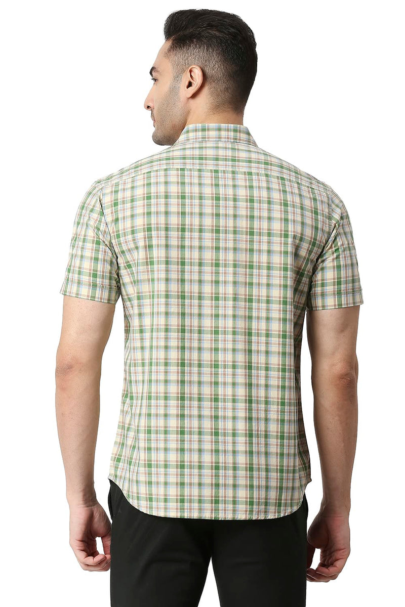 BASICS SLIM FIT COTTON CHECKS HALFSLEEVES SHIRT