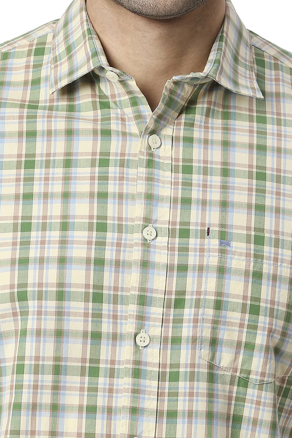 BASICS SLIM FIT COTTON CHECKS HALFSLEEVES SHIRT