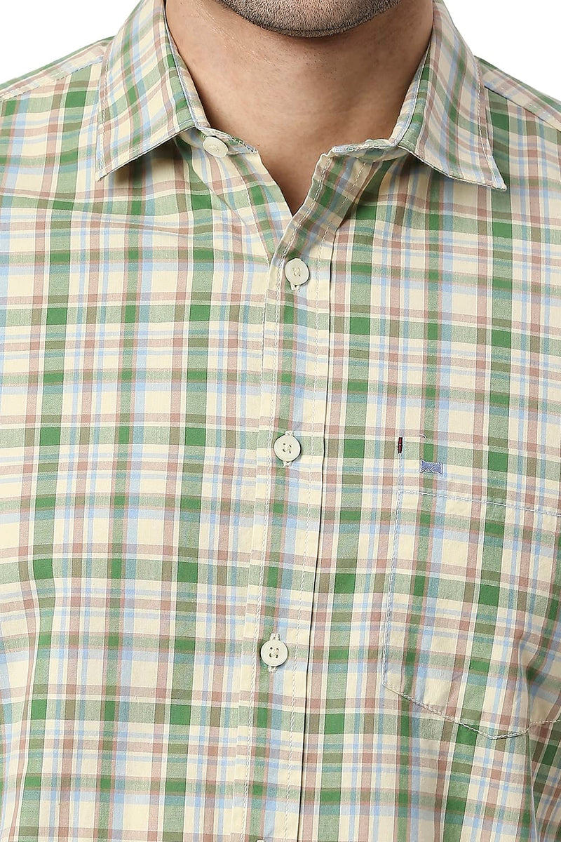 BASICS SLIM FIT COTTON CHECKS HALFSLEEVES SHIRT