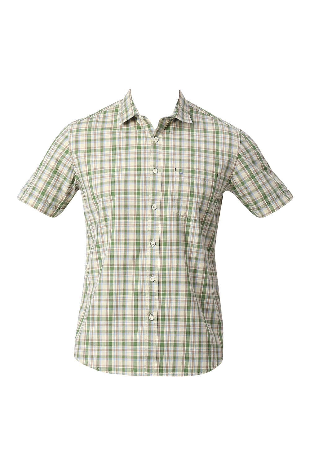 BASICS SLIM FIT COTTON CHECKS HALFSLEEVES SHIRT