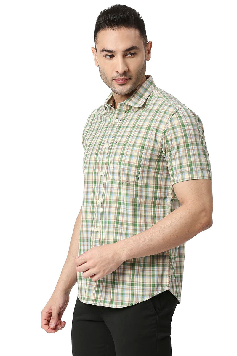 BASICS SLIM FIT COTTON CHECKS HALFSLEEVES SHIRT