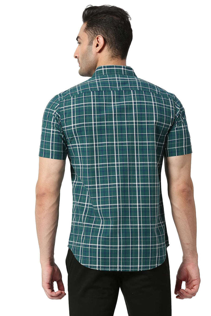 BASICS SLIM FIT COTTON CHECKS HALFSLEEVES SHIRT