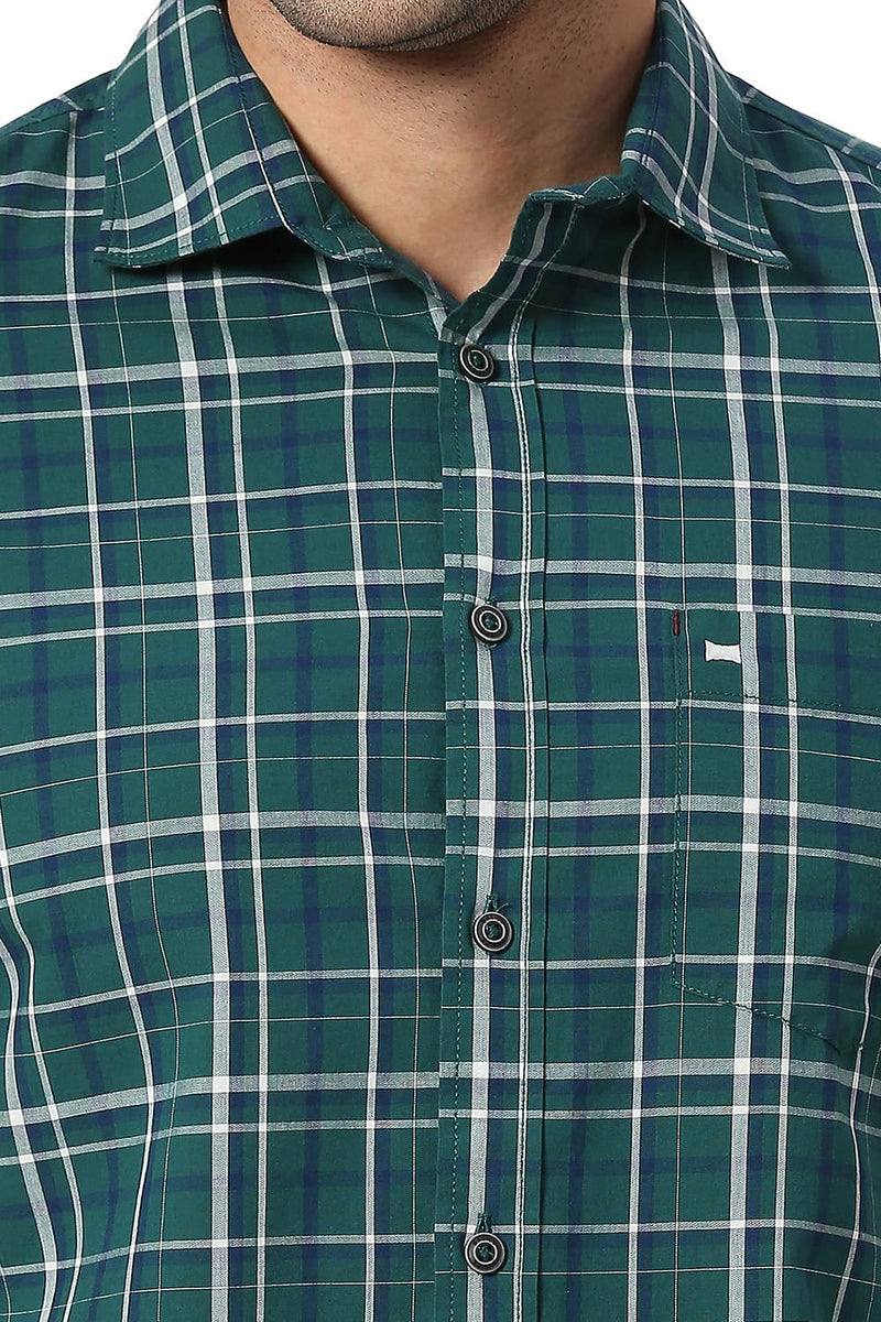 BASICS SLIM FIT COTTON CHECKS HALFSLEEVES SHIRT