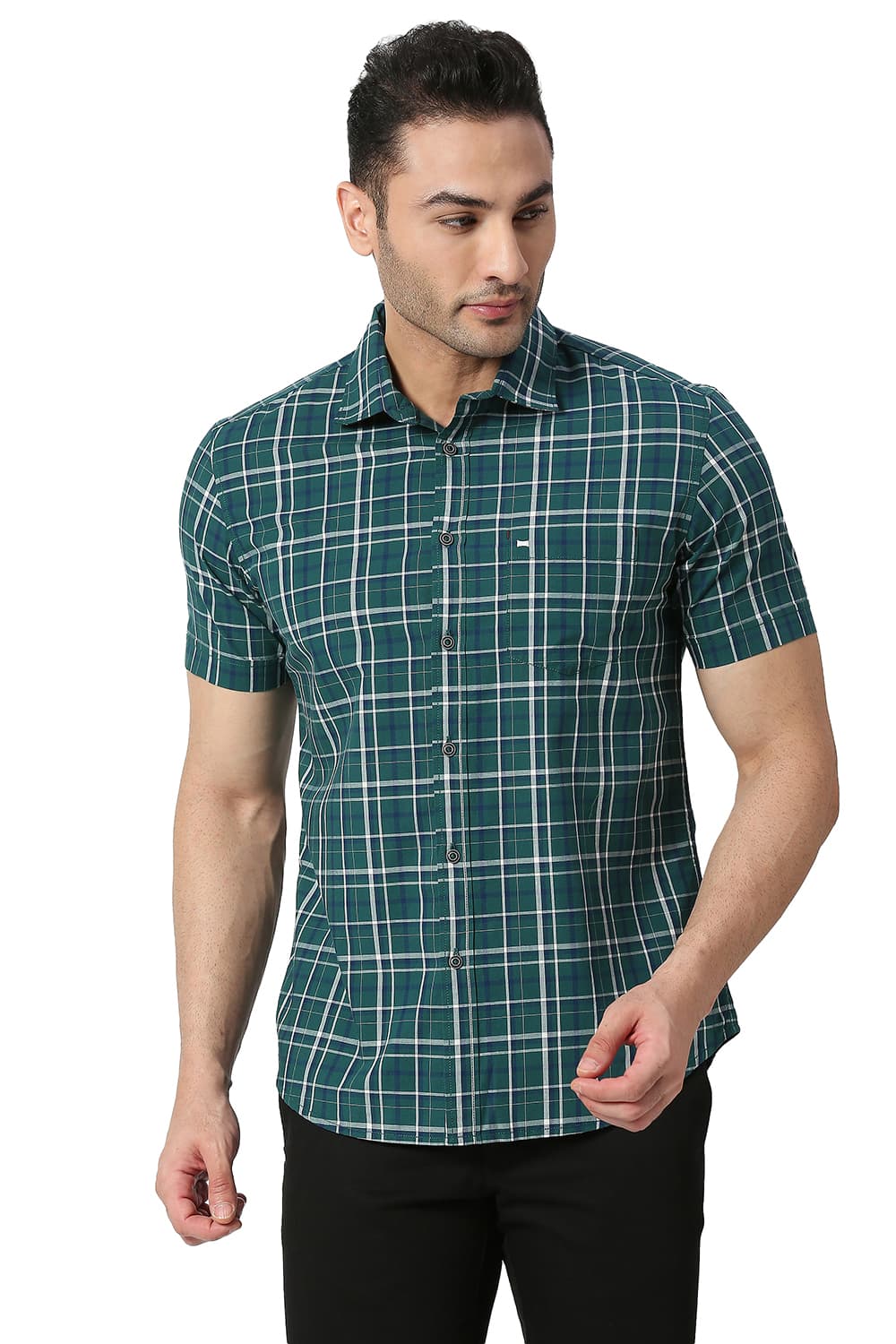 BASICS SLIM FIT COTTON CHECKS SHIRT