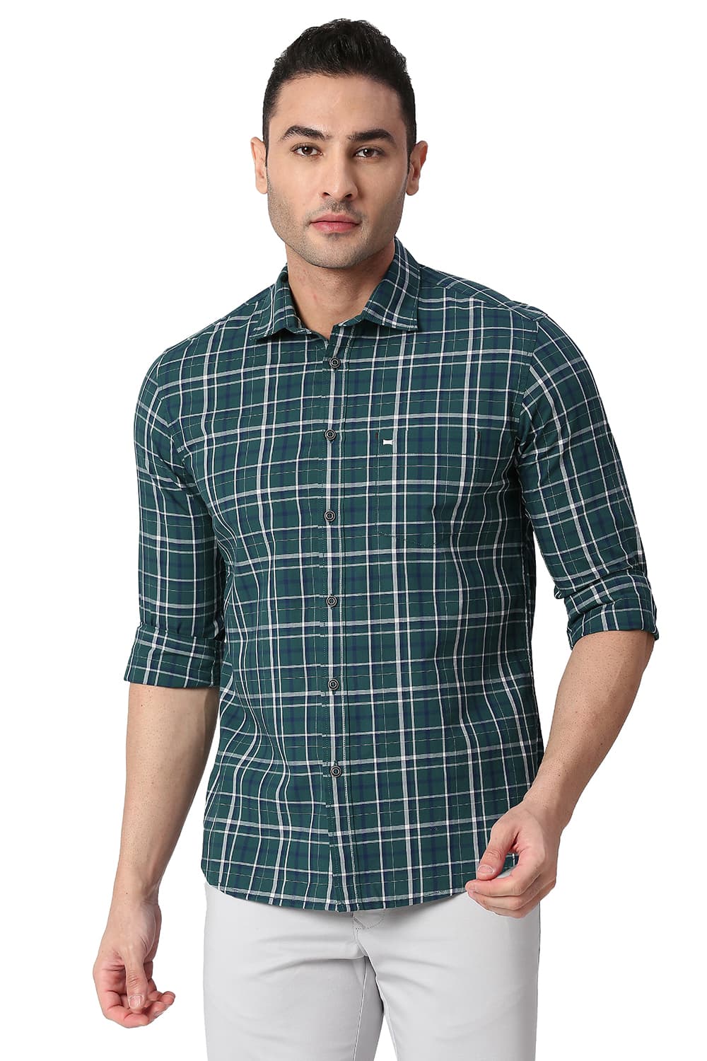 BASICS SLIM FIT COTTON CHECKS SHIRT