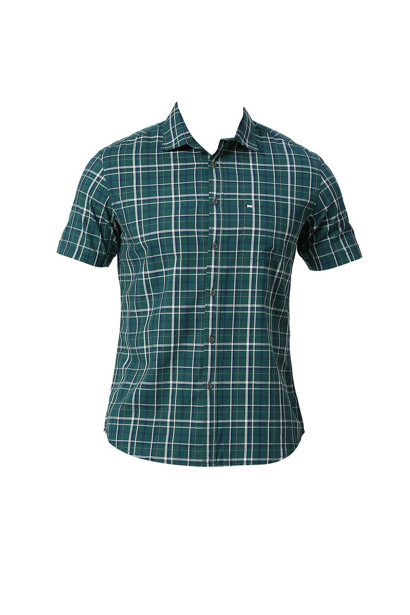 BASICS SLIM FIT COTTON CHECKS HALFSLEEVES SHIRT