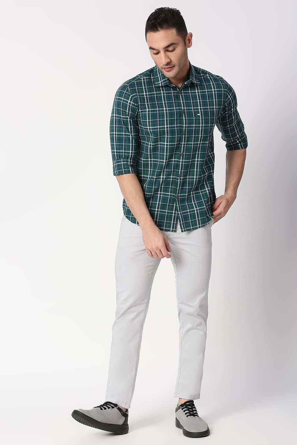 Slim Fit Cotton Checks Shirt