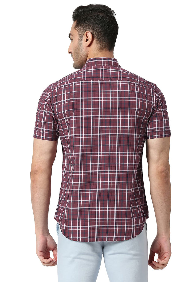 BASICS SLIM FIT COTTON CHECKS HALFSLEEVES SHIRT