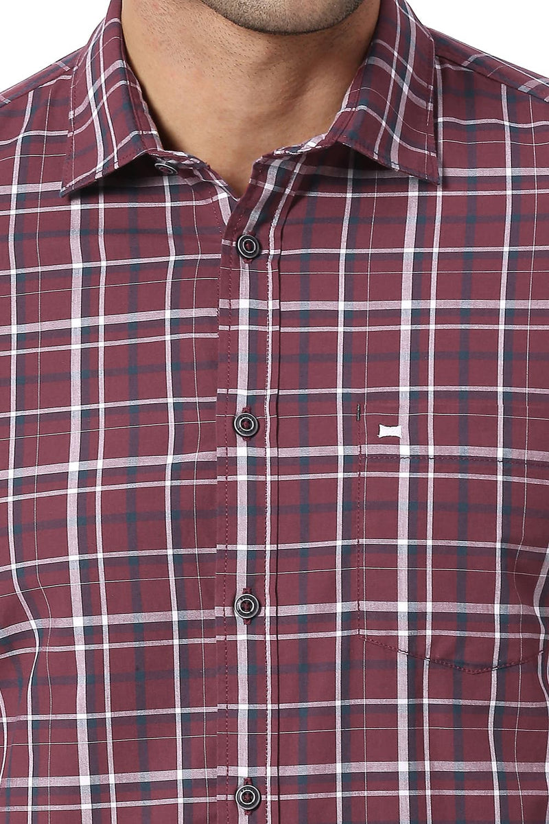 BASICS SLIM FIT COTTON CHECKS HALFSLEEVES SHIRT