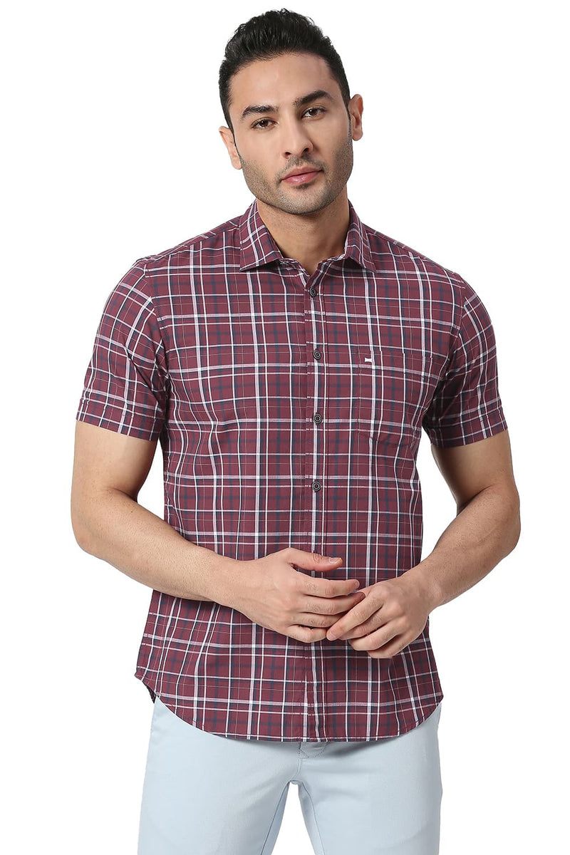 BASICS SLIM FIT COTTON CHECKS HALFSLEEVES SHIRT