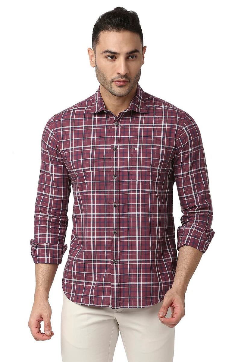 BASICS SLIM FIT COTTON CHECKS SHIRT