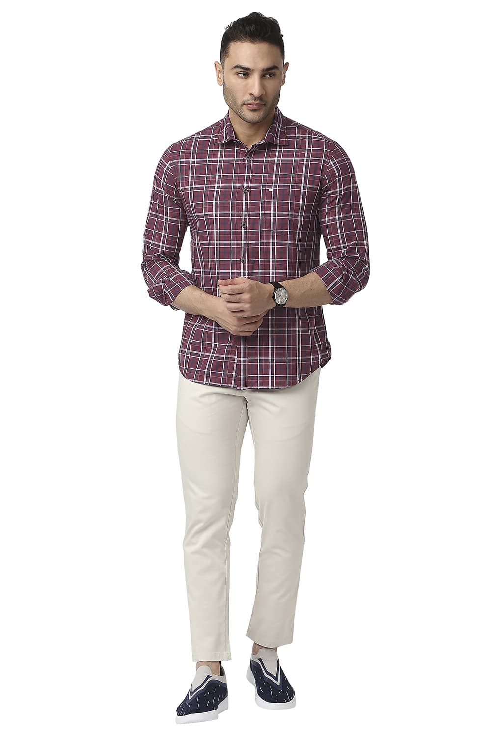 BASICS SLIM FIT COTTON CHECKS SHIRT