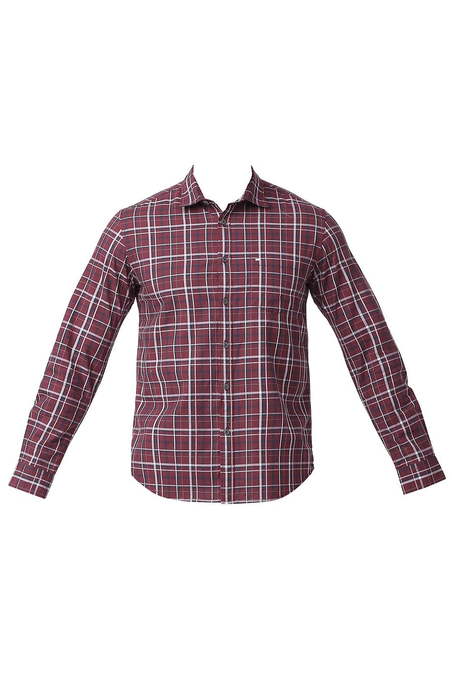 BASICS SLIM FIT CABERNET MAROON COTTON CHECKS SHIRT