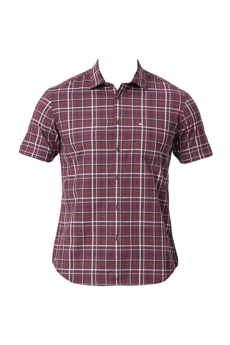 BASICS SLIM FIT COTTON CHECKS HALFSLEEVES SHIRT