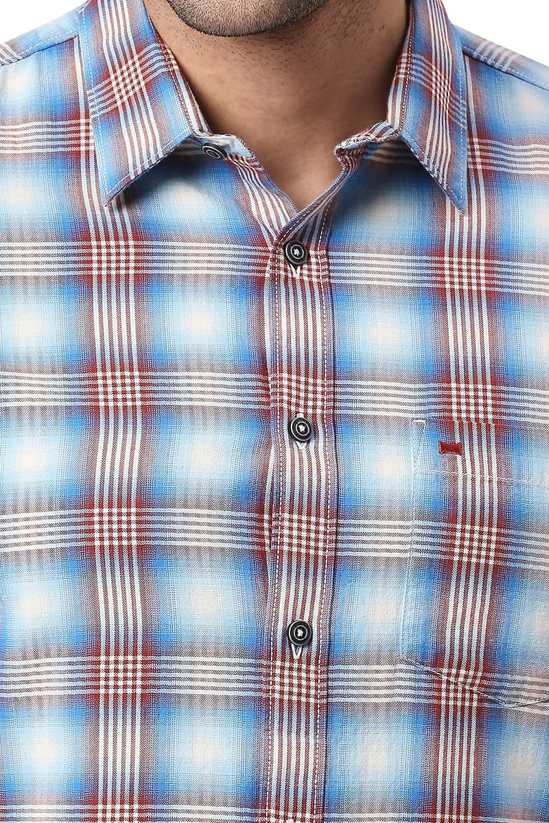 BASICS SLIM FIT COTTON TWILL CHECKS HALFSLEEVES SHIRT