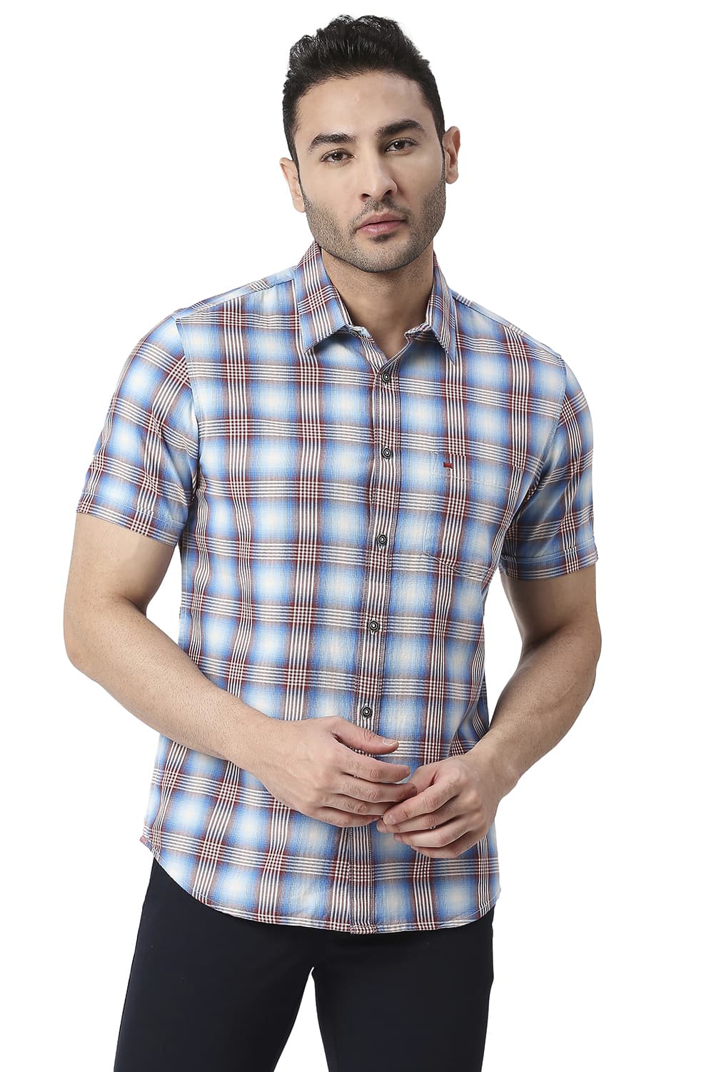 BASICS SLIM FIT COTTON TWILL CHECKS SHIRT