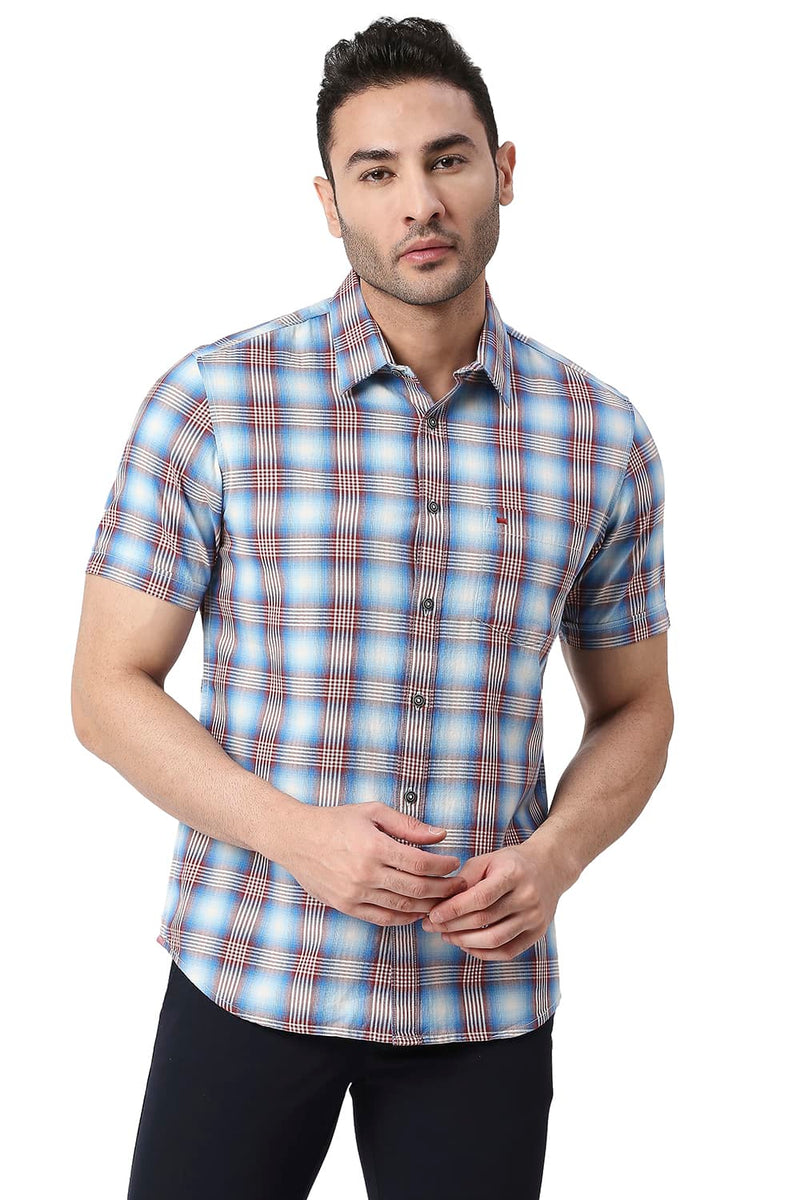 BASICS SLIM FIT COTTON TWILL CHECKS SHIRT