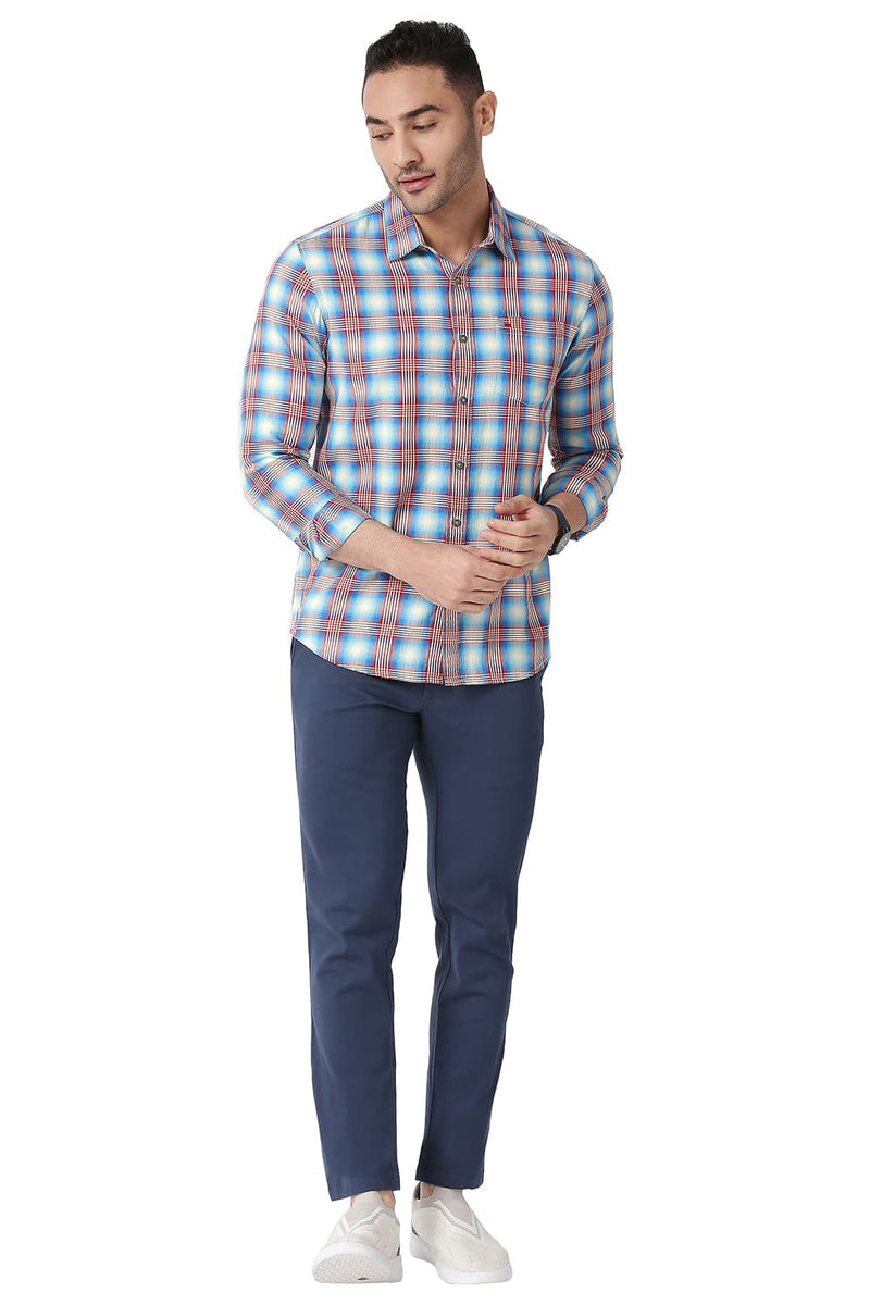 BASICS SLIM FIT COTTON TWILL CHECKS SHIRT