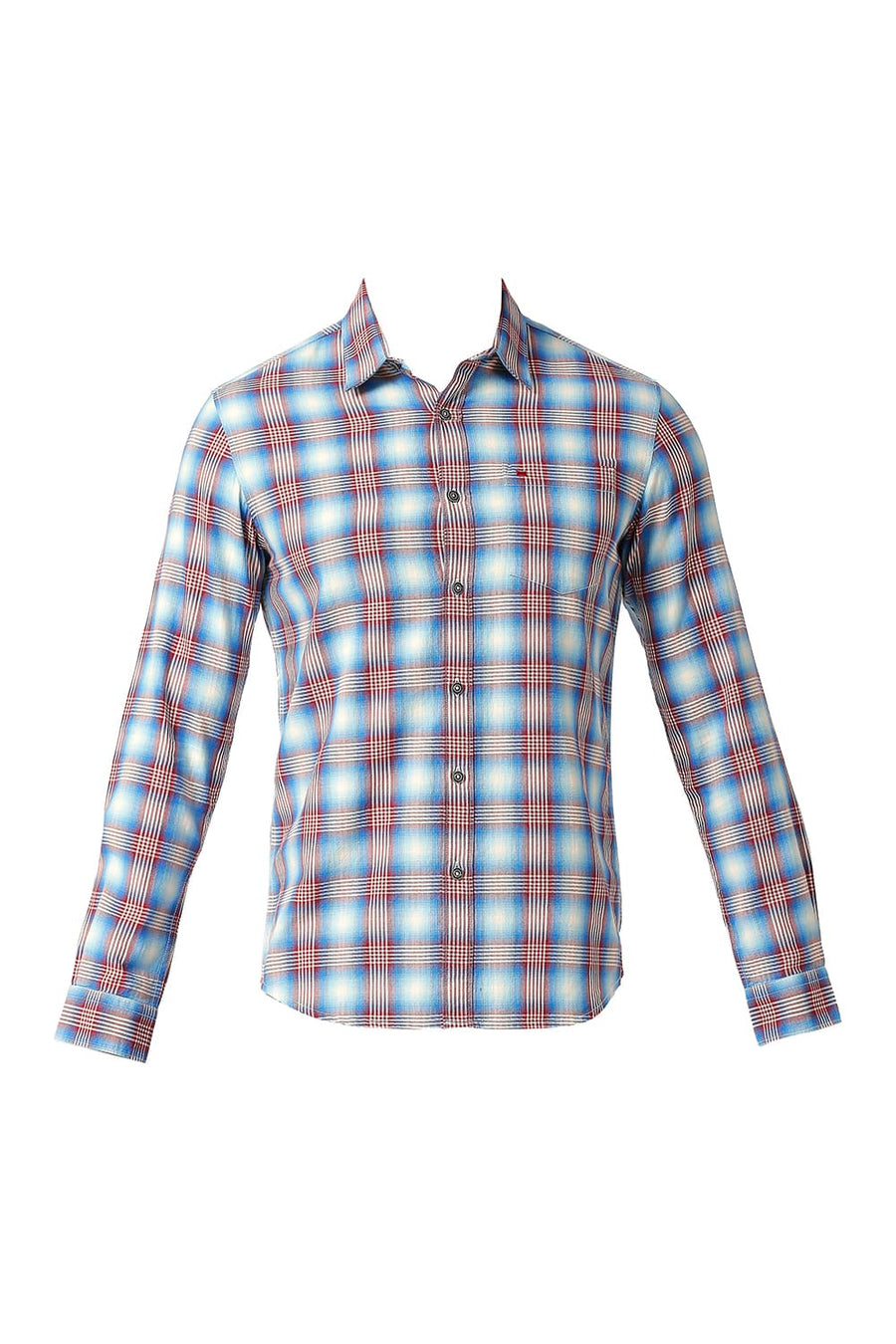 BASICS SLIM FIT HERITAGE BLUE COTTON TWILL CHECKS SHIRT