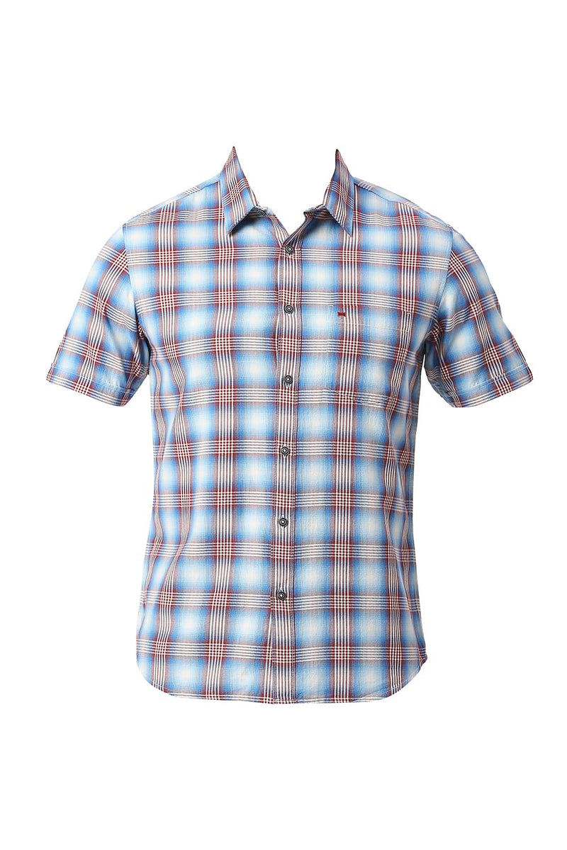 BASICS SLIM FIT COTTON TWILL CHECKS HALFSLEEVES SHIRT