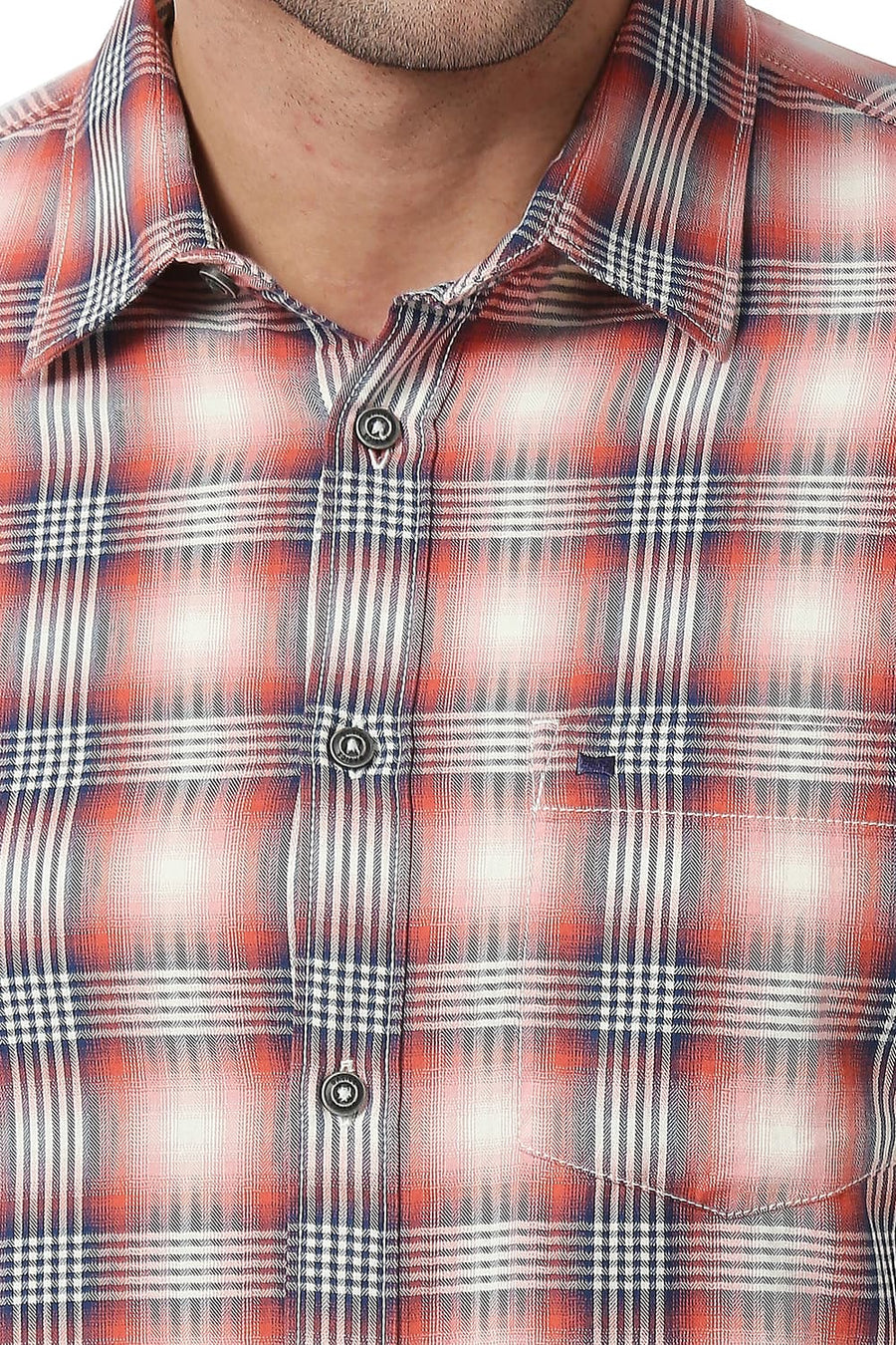 BASICS SLIM FIT DUSTY RED COTTON TWILL CHECKS SHIRT