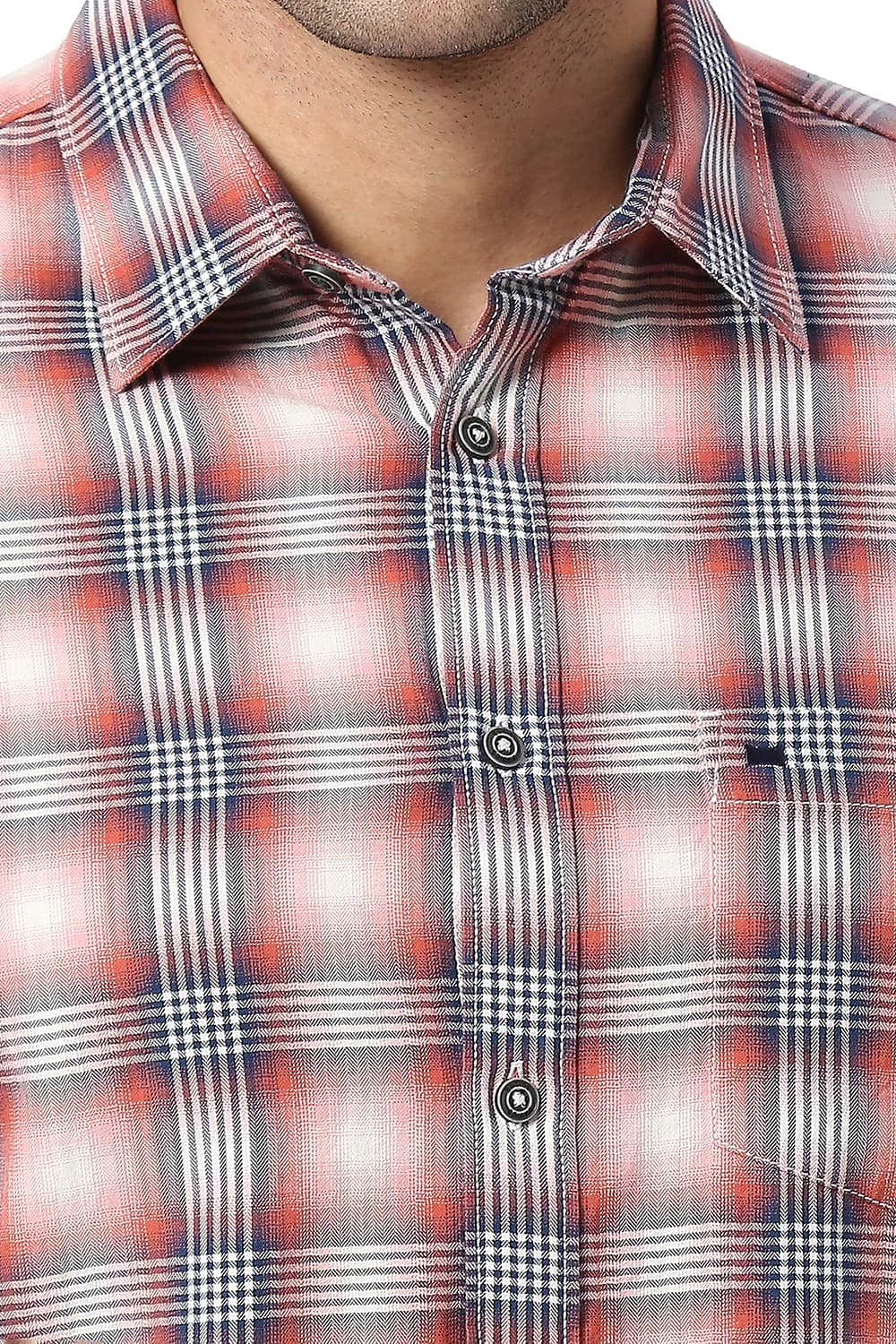 BASICS SLIM FIT COTTON TWILL CHECKS HALFSLEEVES SHIRT