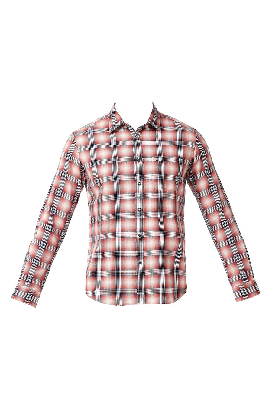 BASICS SLIM FIT DUSTY RED COTTON TWILL CHECKS SHIRT