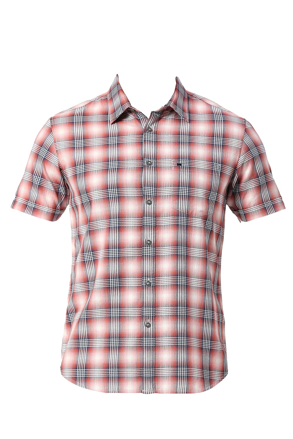 BASICS SLIM FIT COTTON TWILL CHECKS HALFSLEEVES SHIRT