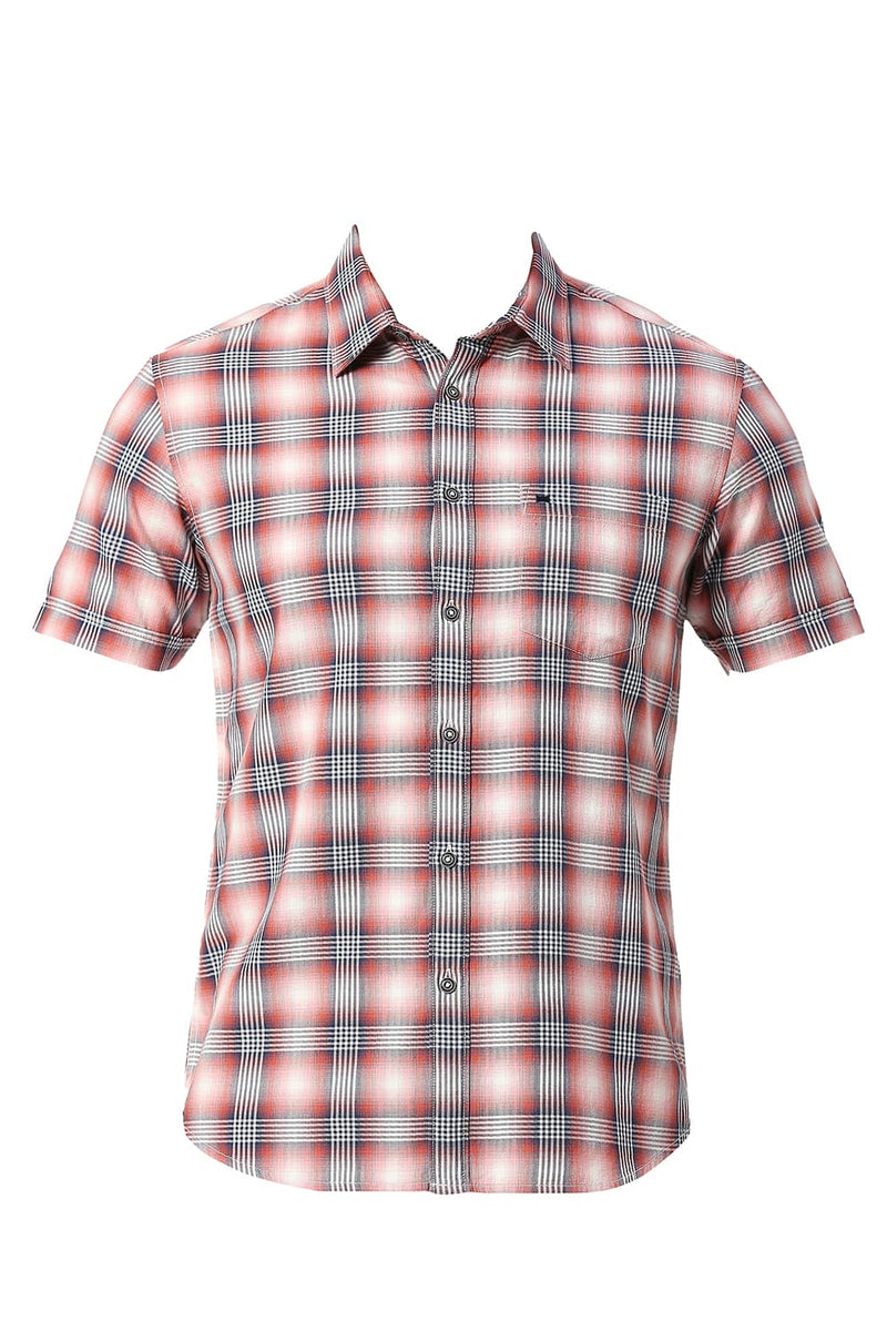 BASICS SLIM FIT COTTON TWILL CHECKS HALFSLEEVES SHIRT