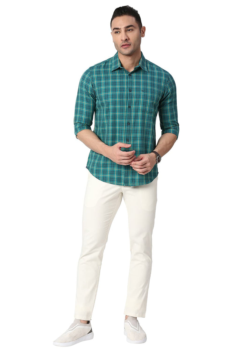 BASICS SLIM FIT COTTON TWILL CHECKS SHIRT