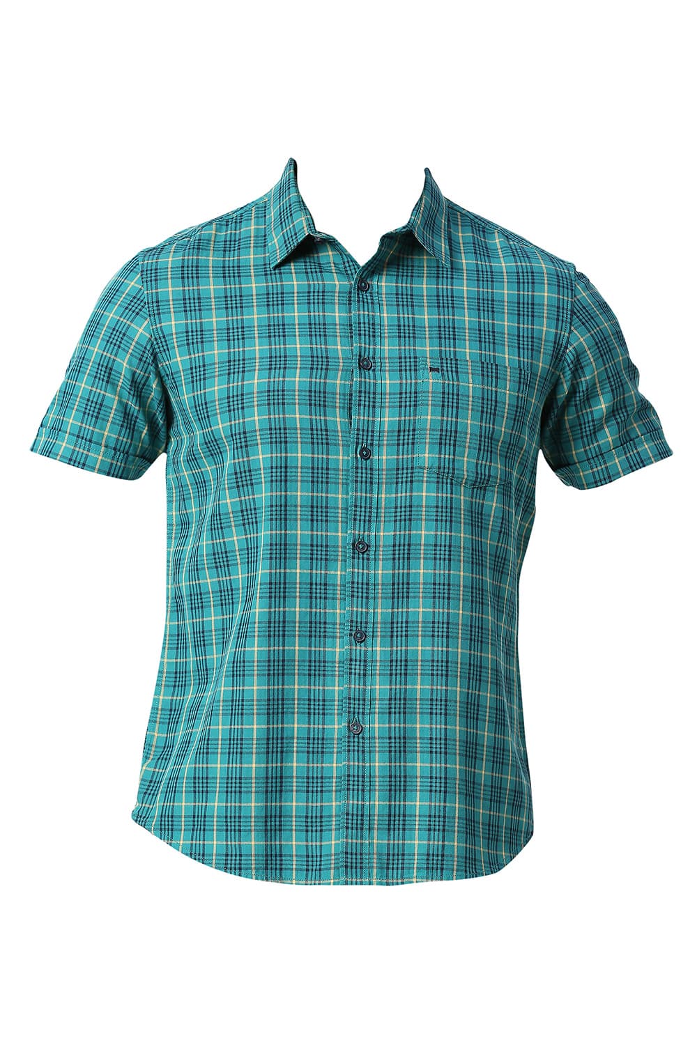 BASICS SLIM FIT COTTON TWILL CHECKS HALFSLEEVES SHIRT