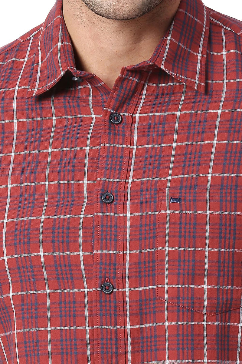 BASICS SLIM FIT COTTON TWILL CHECKS HALFSLEEVES SHIRT