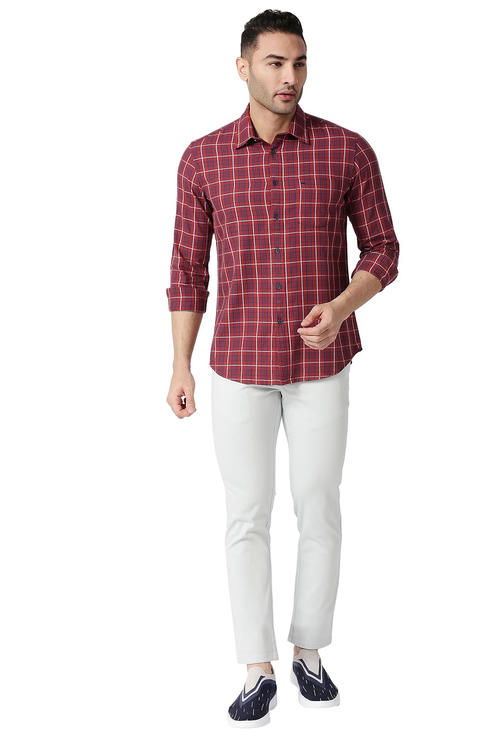 BASICS SLIM FIT COTTON TWILL CHECKS SHIRT