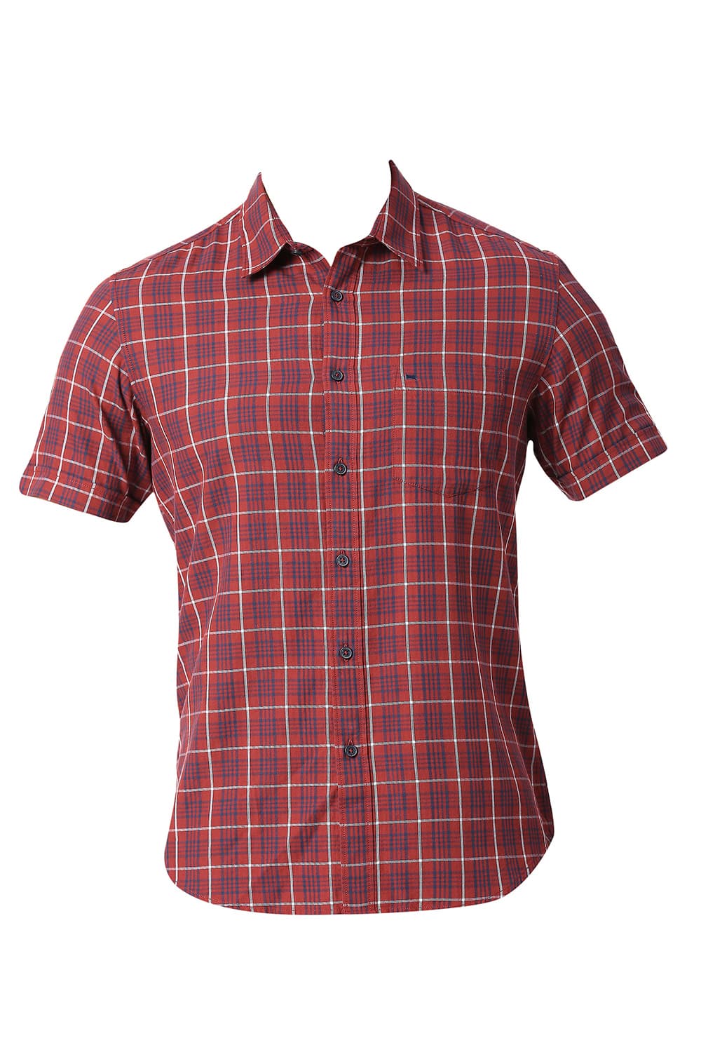 BASICS SLIM FIT COTTON TWILL CHECKS HALFSLEEVES SHIRT