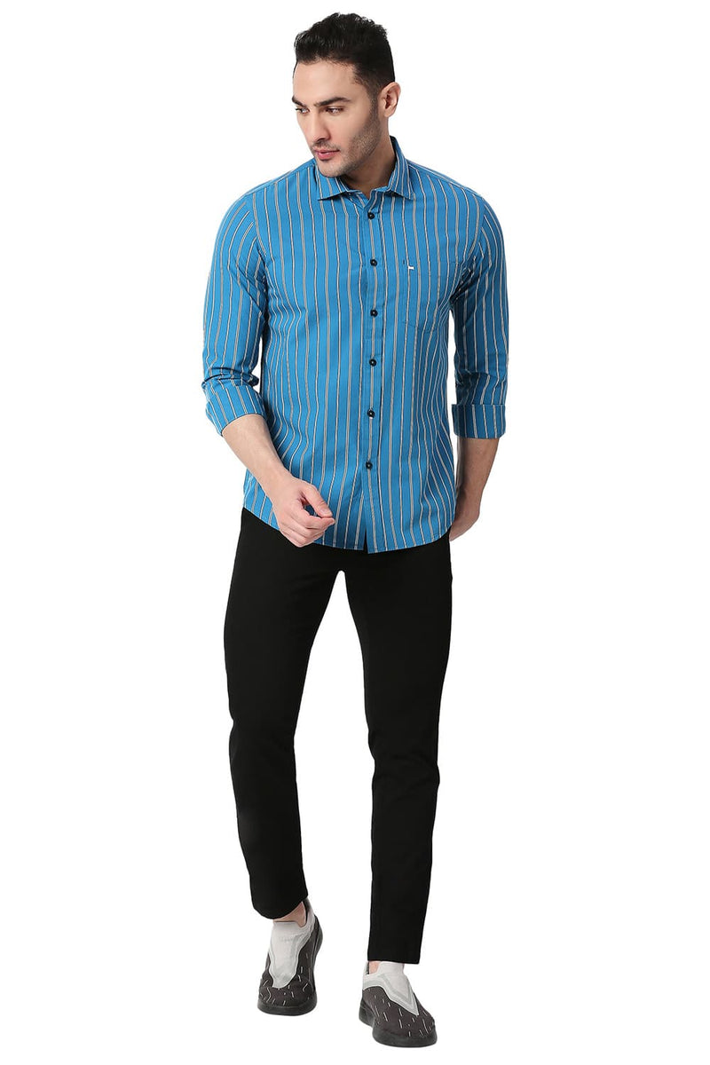 BASICS SLIM FIT COTTON STRIPE SHIRT