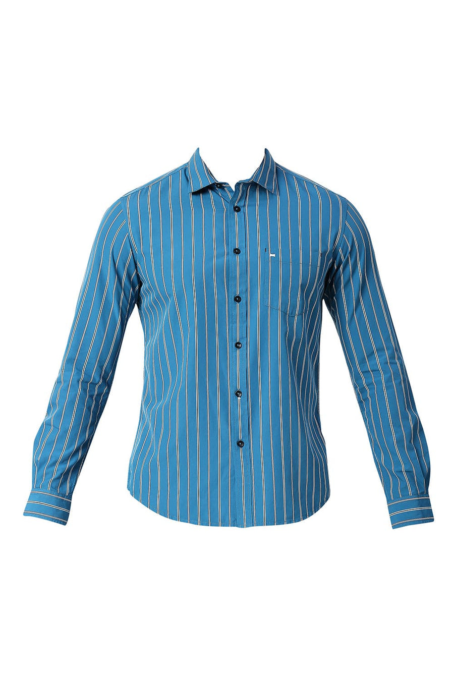 BASICS SLIM FIT SAPPHIRE BLUE COTTON STRIPE SHIRT
