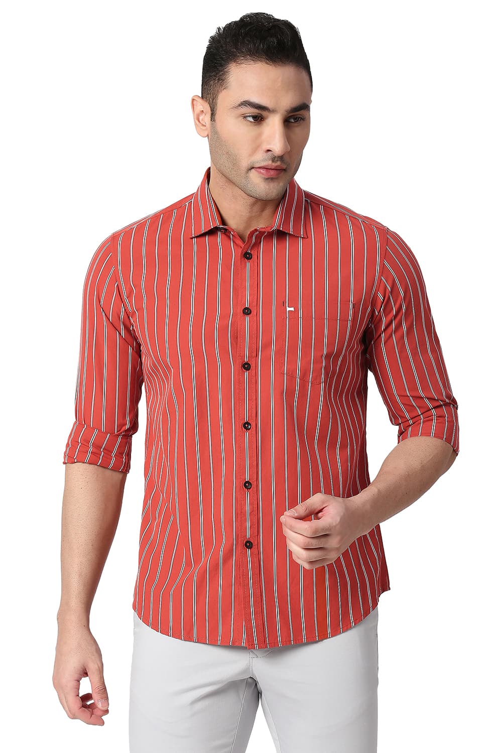 BASICS SLIM FIT COTTON STRIPE SHIRT