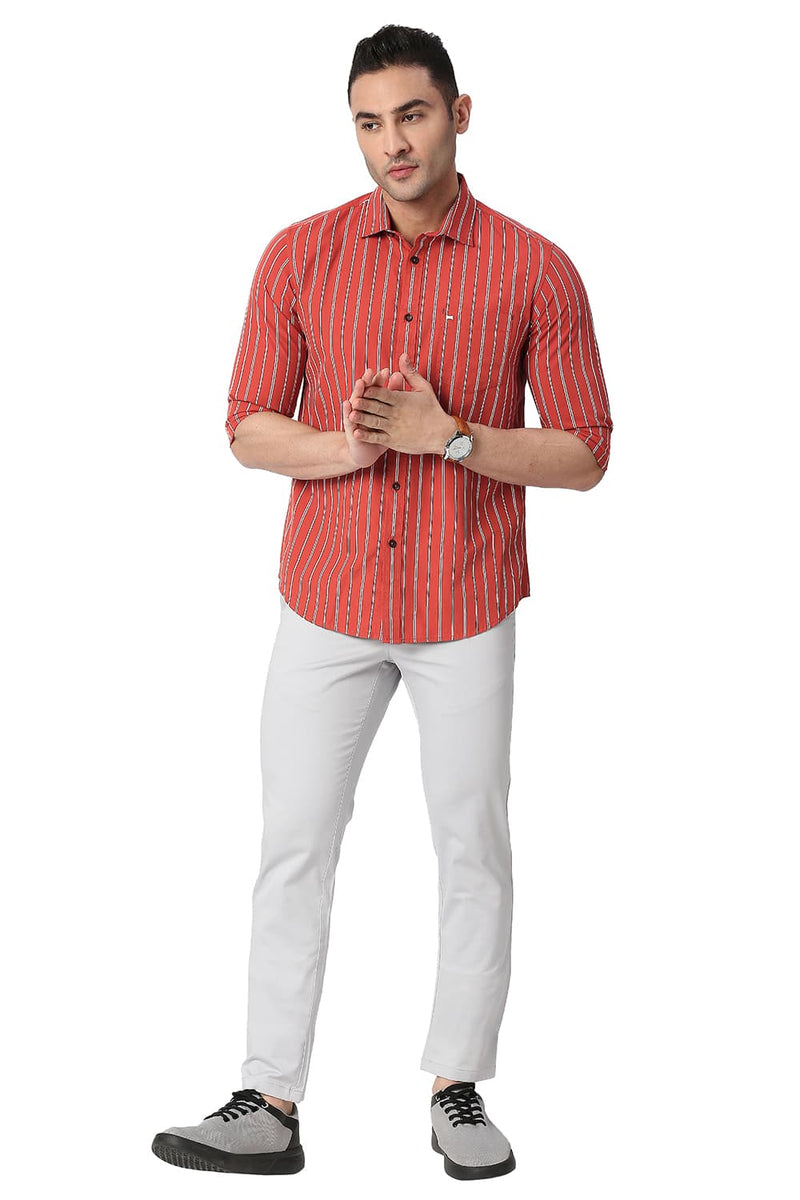 BASICS SLIM FIT COTTON STRIPE SHIRT