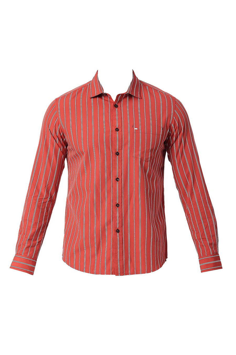 BASICS SLIM FIT BURNT RED COTTON STRIPE SHIRT